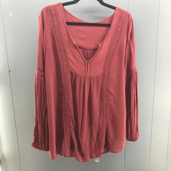 Arizona Jeans dusty mauve long sleeve peasant top size L - Picture 1 of 3